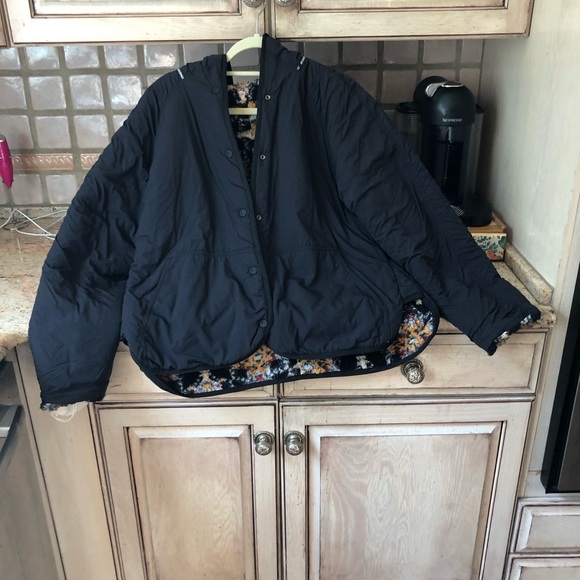 Free People Movement Elevation Jacquard Reversible Fleece Jacket Black Gold Blue - Picture 7 of 10